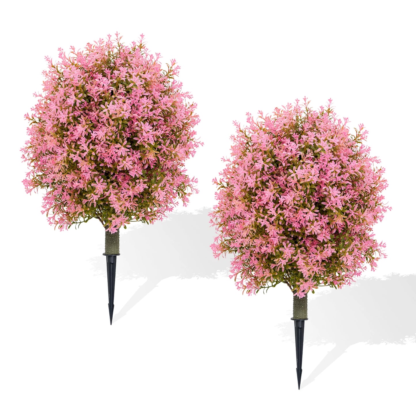 2pcs Artificial Boxwood Topiary Ball Trees with Ground Spike, Artificial Shrubs, Fake Evergreen Plant Bush for Front Porch Garde