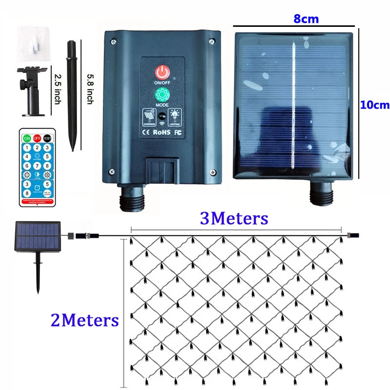 Solar Mesh Net Light Waterproof Garland Outdoor Led String Light 8 Mode 3M X 2M For New Year Decor Christmas Decorations 2025