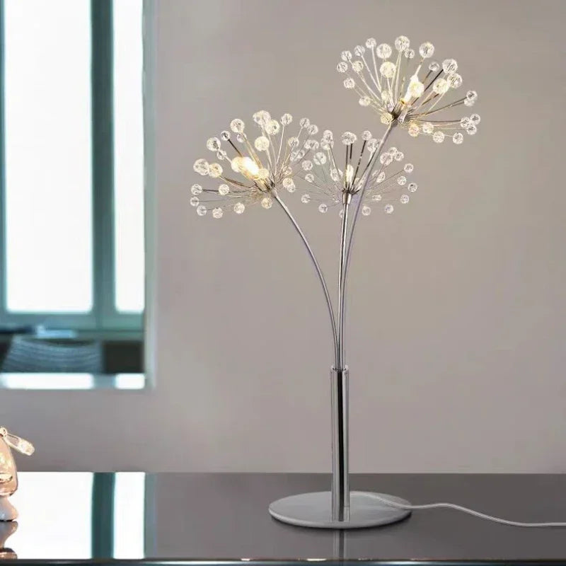 Nordic Creative Dandelion Crystal Flower LED Table Lamp Living Room Bedroom Bedside Reading  Study Art Decor Lighting Desk Light