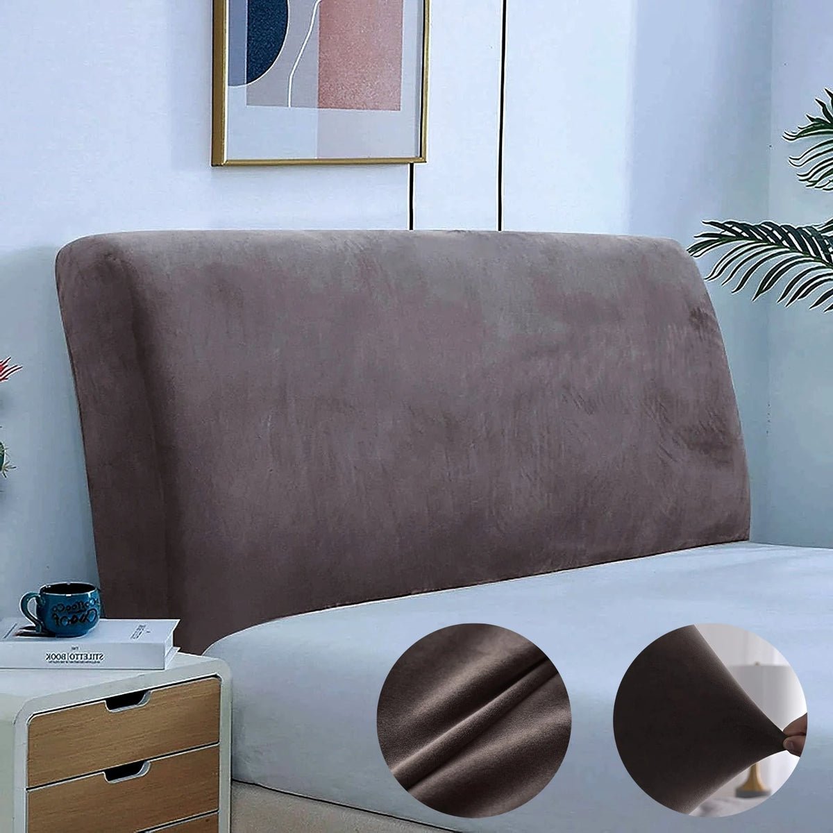 Velvet Bed Headboard Cover All-Inclusive Design Solid Color Elastic Protection Headboard Protection Cover for Single Double King