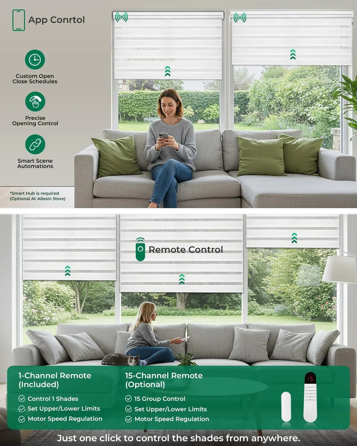 Motorized Zebra Blinds with Remote, Electric Dual-Layer Shades, Smart Horizontal Window Blind (White 27"x72")