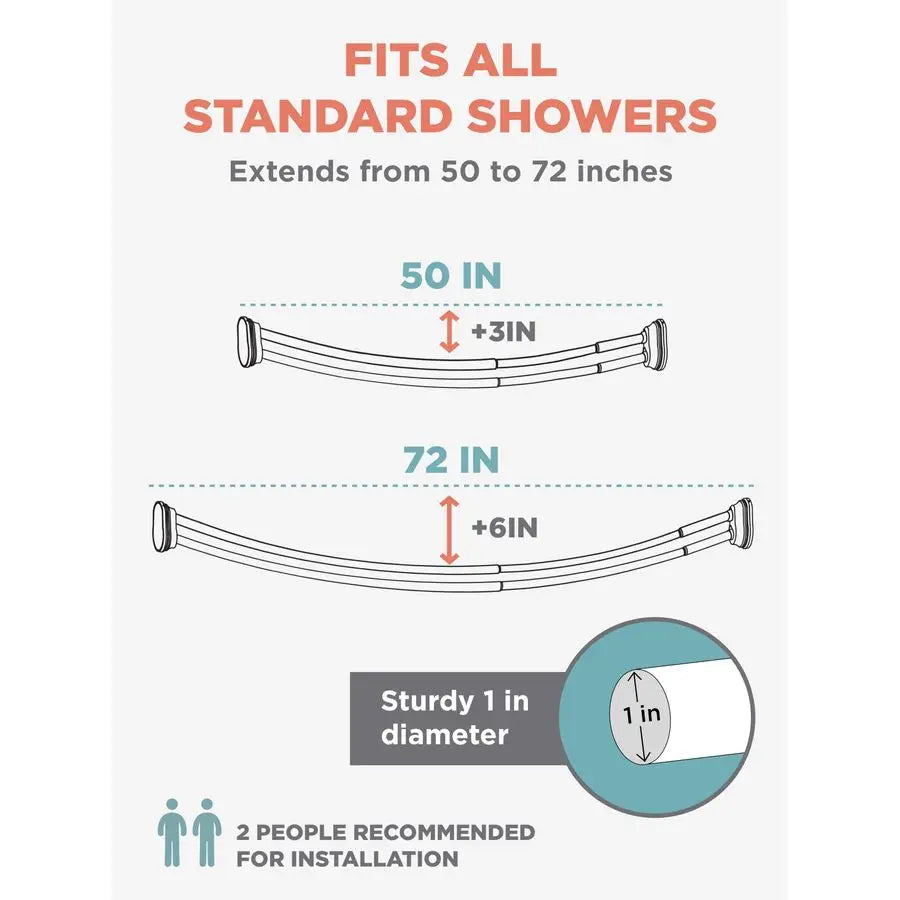 Double Curved Shower Curtain Rod, No Drill, 5072 Inch Adjustable Tension Curved Shower Rod for Bathroom, Rustproof Double Rod, N