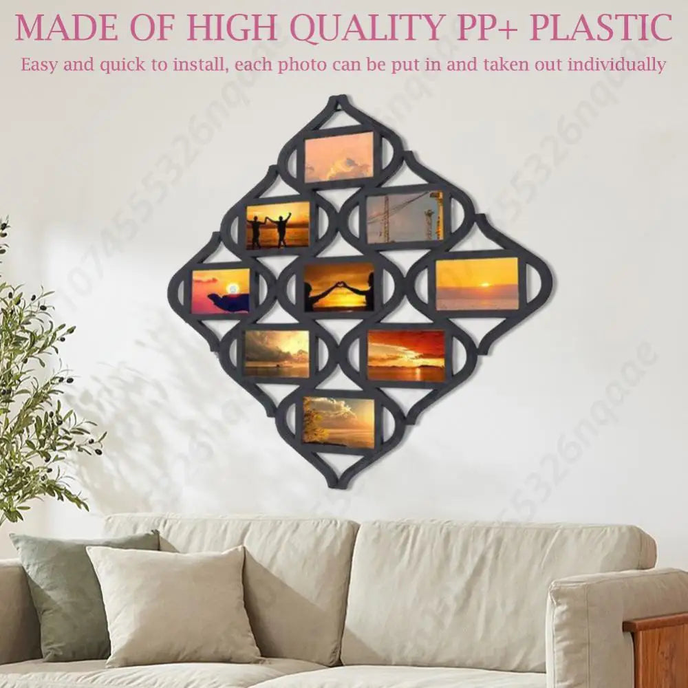4x6In 9 Grid Photo Display Frame Diamond Shaped Wall Hanging Picture Storage Frame Creative Reusable Wall Decoration