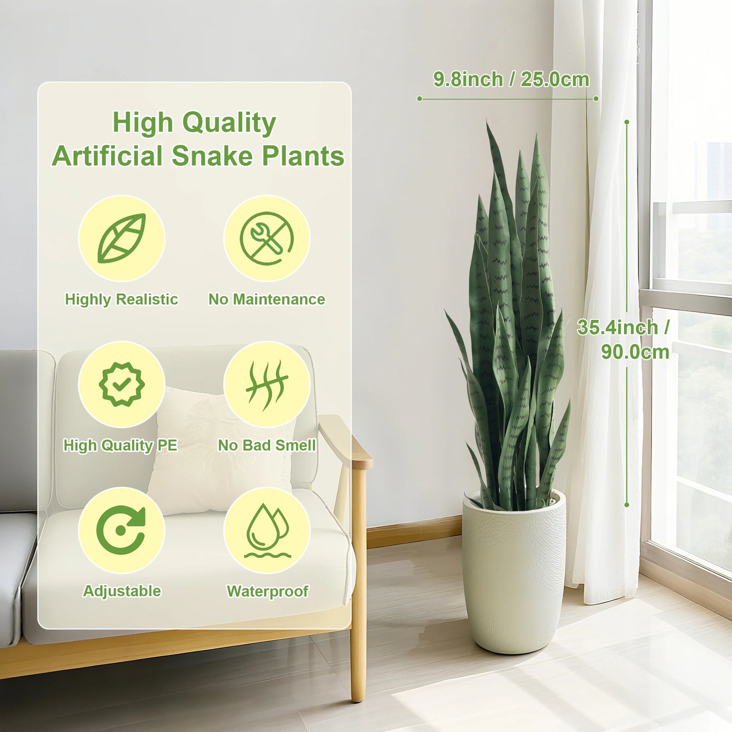 Faux Snake Plant 2 Pack Indoor Outdoor Artificial Silk Decor