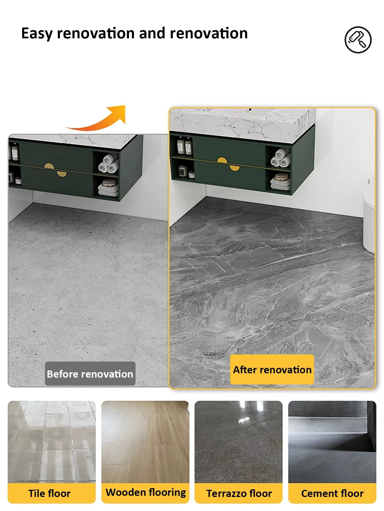 Imitation Marble Floor Tiles, Simple Self-Adhesive Wallpaper, DIY Peel and Stick, Waterproof, Non-Slip, Wear-Resistant Decorativ