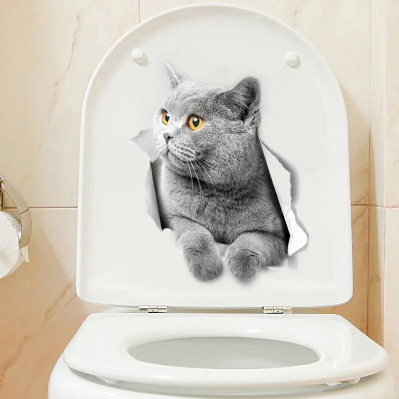 Dog Toilet Stickers Diy Wc Washroom Home Decoration Cute Kitten Puppy Pet Animals Wall Art Decals