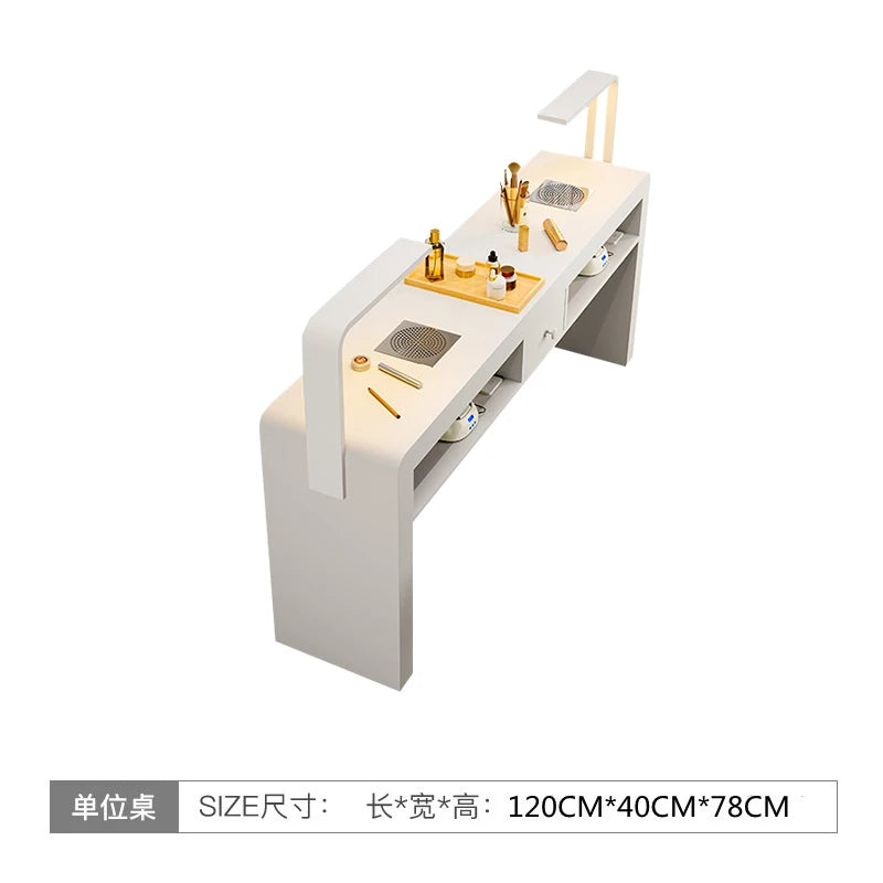 Marble Top Luxury Nail Table With Light Profesional Storage French Nail Desk Design Classic Mesa Manicura Saloon Furniture