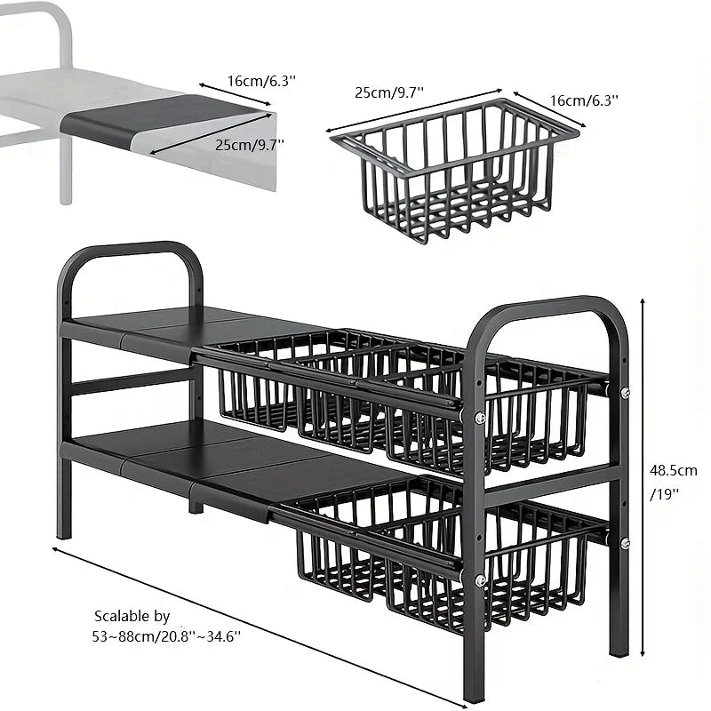 Homefish Dual Tier Under Sink Organizer Shelves Kitchen