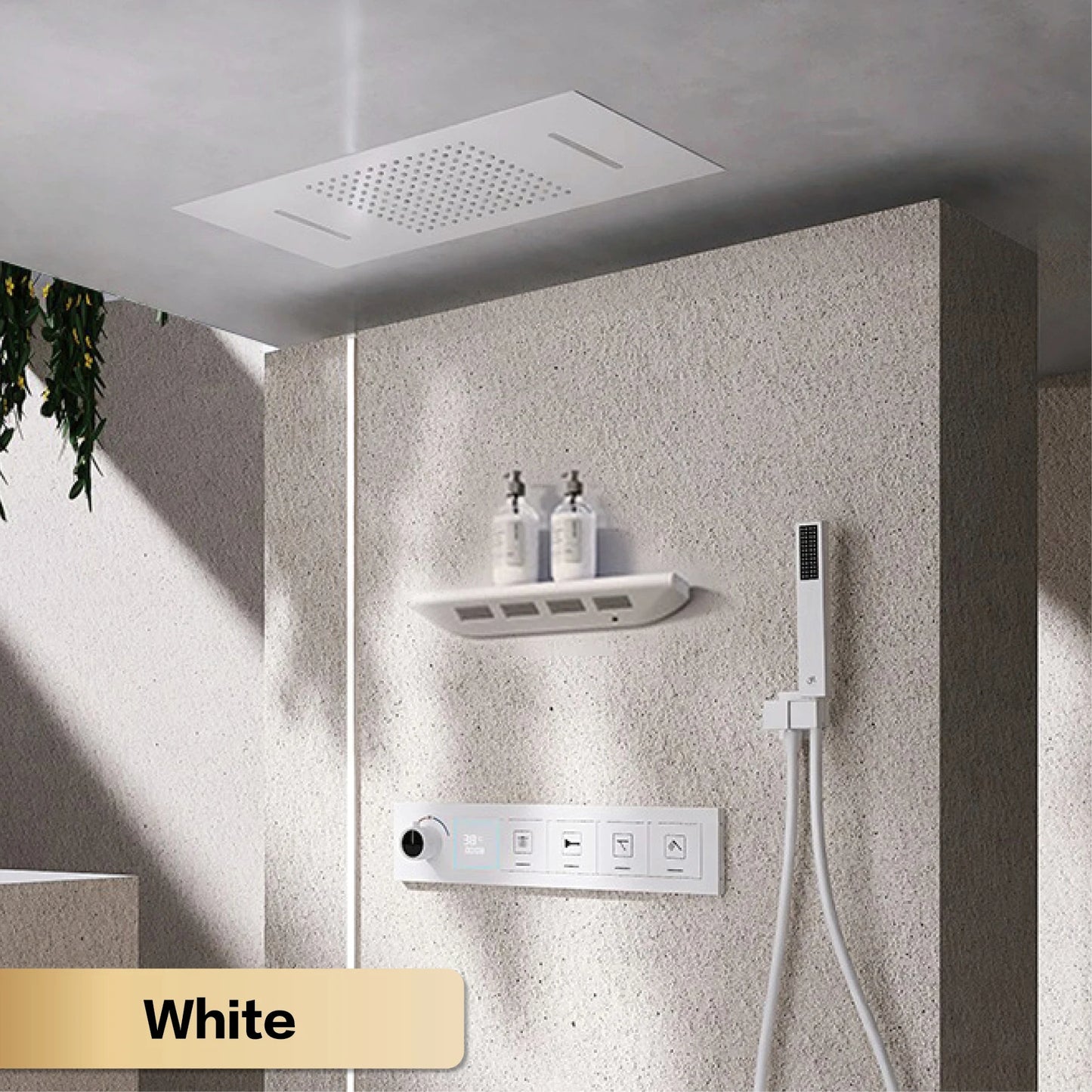 Gun gray brass ceiling constant temperature shower system embedded design LED digital display cold and hot water bathroom mixer