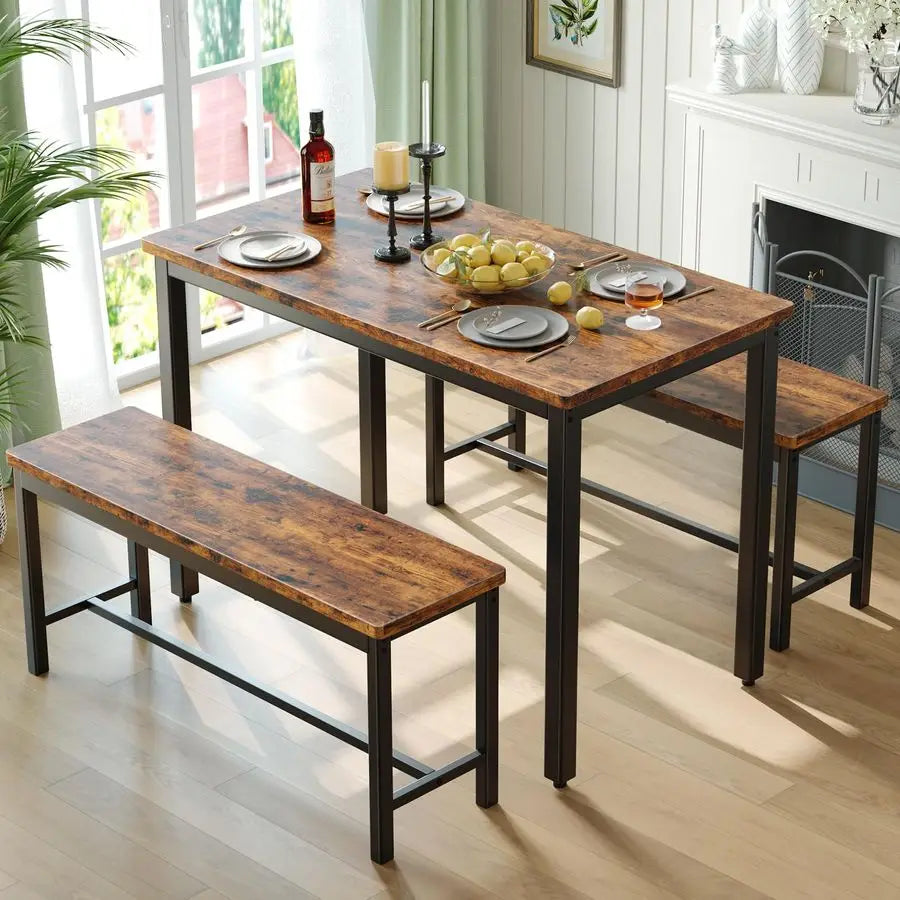 XMSJ Dining Table Set For Four With Benches Space Saving