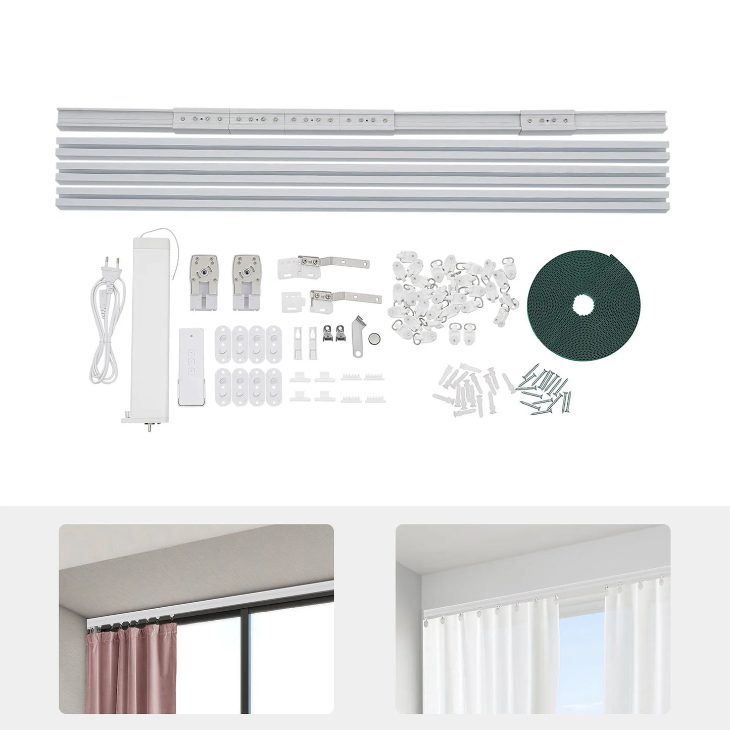 Motorized Curtain Rail W/ Remote & App Control , Smart Electric Curtain Track Compatible W/ Alexa Google Home