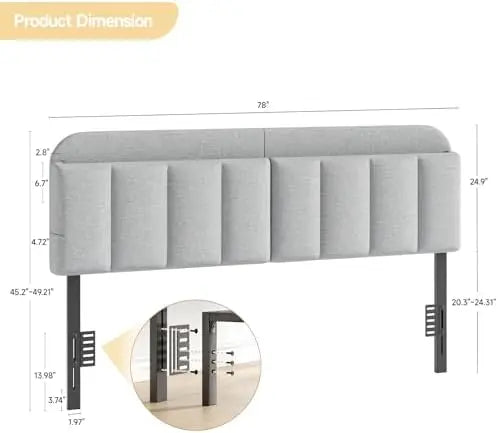 Adjustable Headboard for King/California King Size Bed Frame, Linen Fabric Bed Headboard with Storage & RGB LED Light