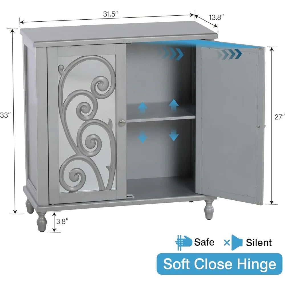 Accent Cabinet with Mirror Doors, Storage Cabinet for Corner, Entryway, Living Room