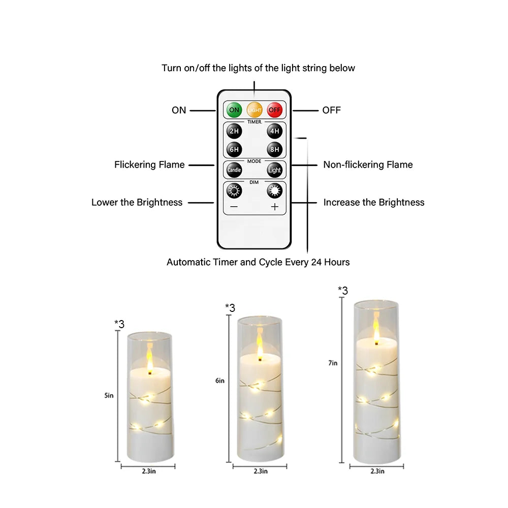 White 9PCS LED Flameless Prayer Candles with String Lights Timer Dimmable Acrylic Church Memorial Christmas Eve Religious Decor