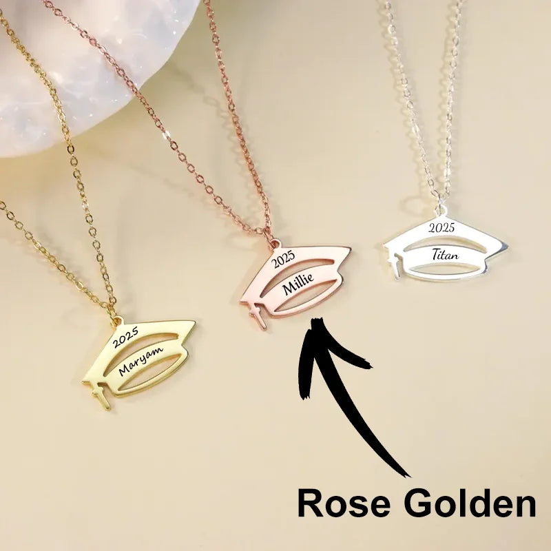 NONECN Customized Stainless Steel Graduation Cap Necklace For Women