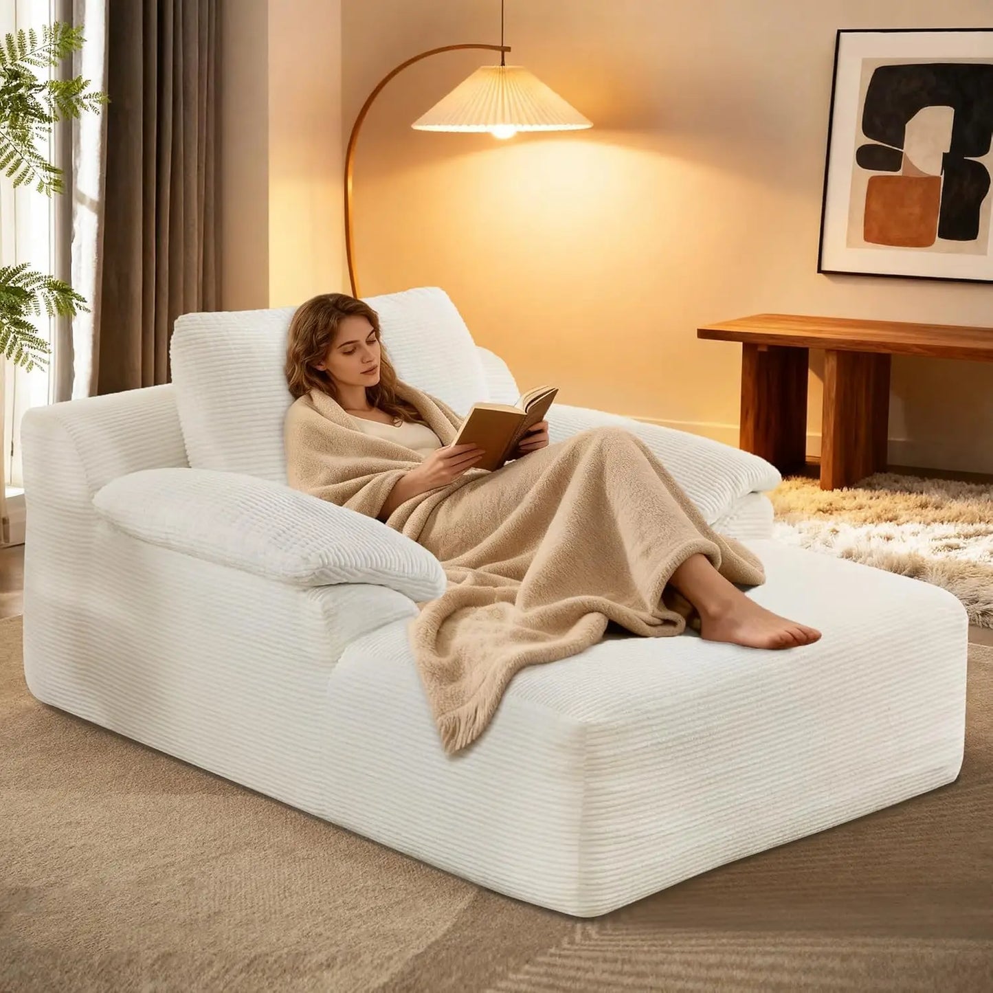 Chaise Lounge Chair, 67.7" Oversized Corduroy Sleeper Chair with Wide Armrests Upholstered Sofa Bed Boneless Couch, Customized