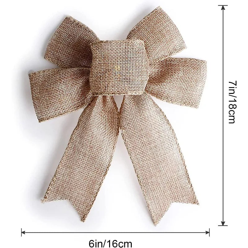 3pcs Rustic Jute Bows Burlap Wreaths Bows Christmas Tree Topper for Wedding Holiday Birthday Party Decoration