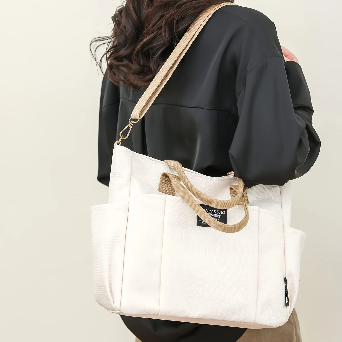 Nylon Multi Pocket Tote Bag With Casual Crossbody Design