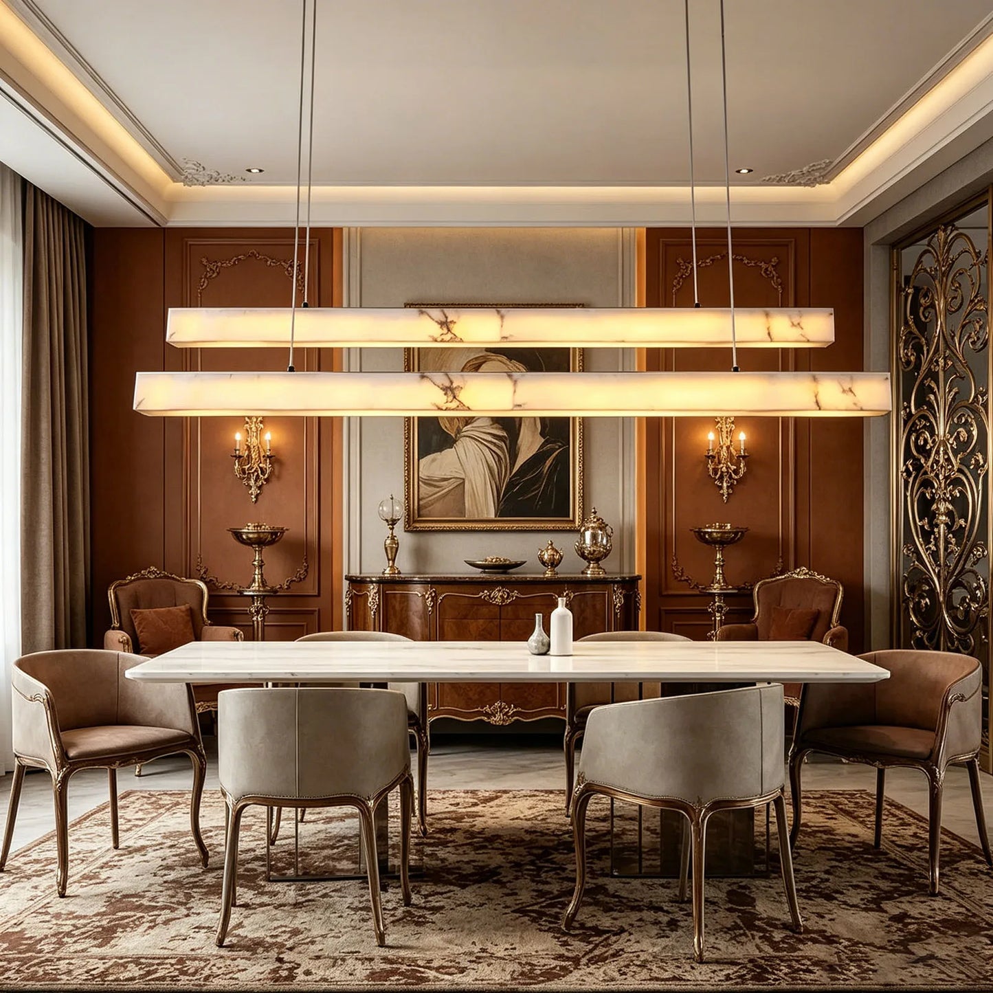 Natural Marble Ceiling Chandelier Luxury Long Stone Hanging Lamp Modern Art Decor Dining Room Kitchen Island Pendant Lamp