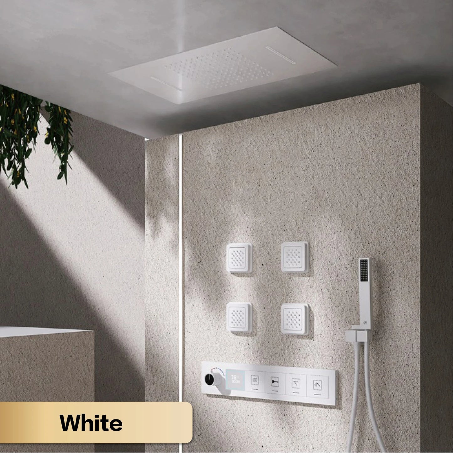 Gun gray brass ceiling constant temperature shower system embedded design LED digital display cold and hot water bathroom mixer