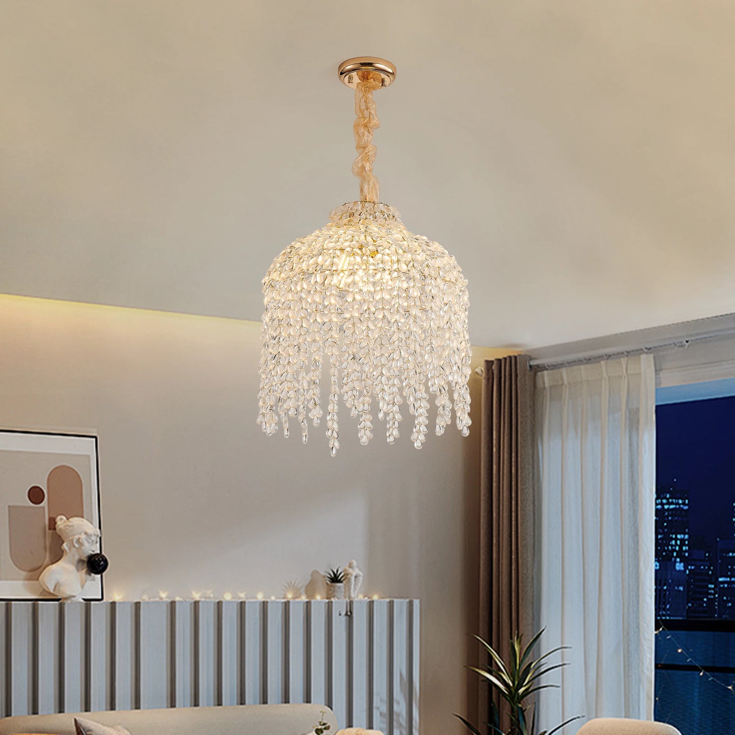 ARLGSITE 5 Light Crystal Pendant Chandelier Waterfall