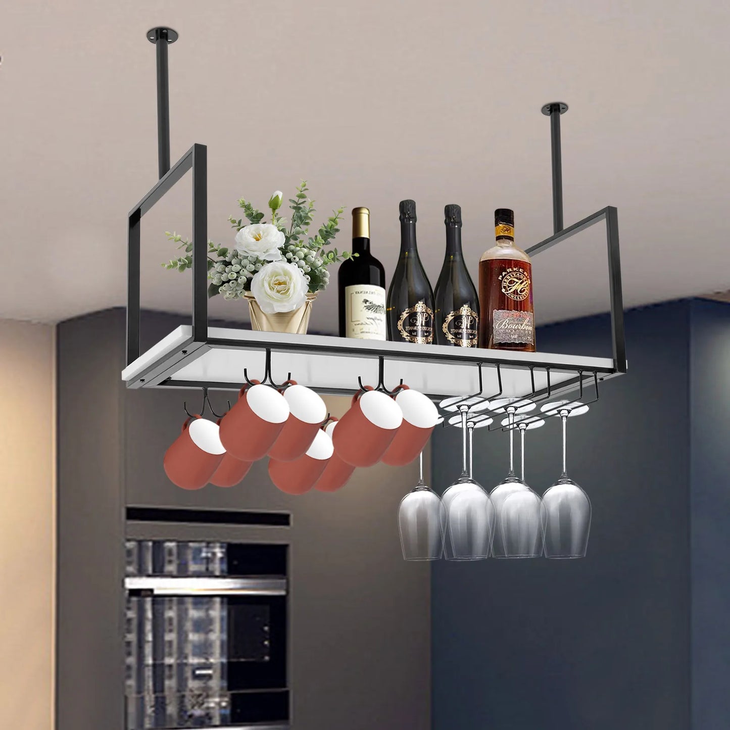 Ceiling Wine Glass Rack Hanging Stemware Holder For Bar Kitchen