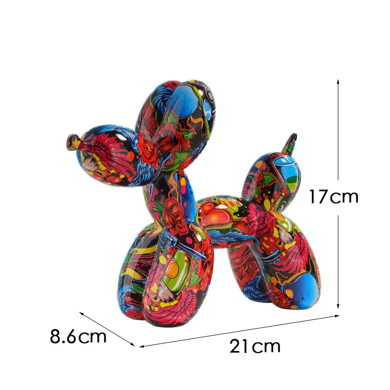 Whimsical Water-Transfer Balloon Dog Sculpture-Dazzling Graffiti Art Decor for Living Room/Entryway,Vibrant TV Stand Centerpiece