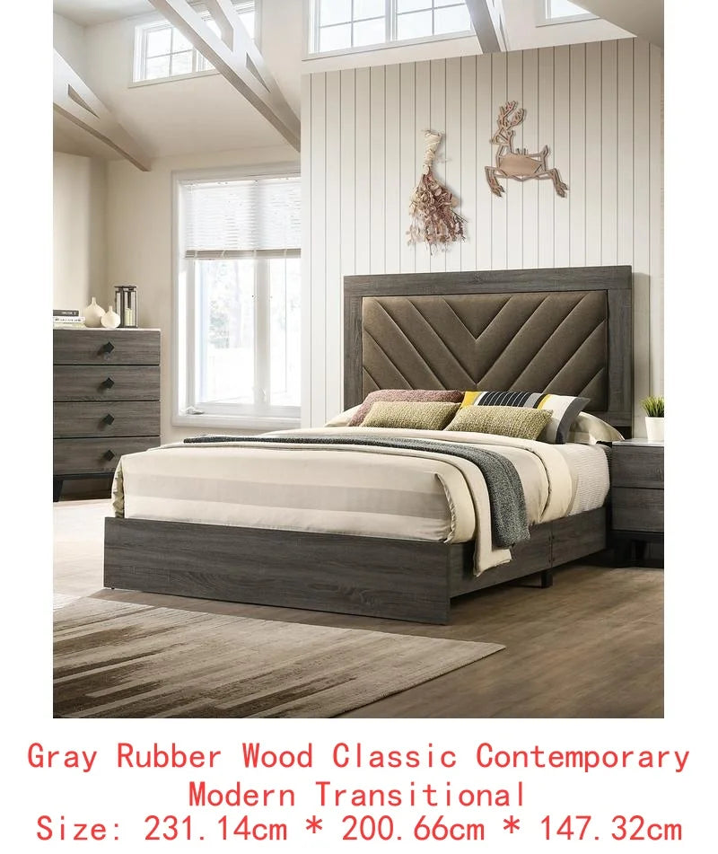 CN Sichuan Contemporary Rubberwood Bed Frame With V Design Headboard