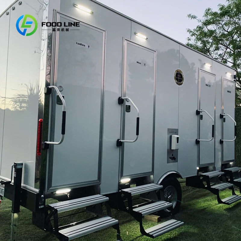 Customized Luxury 2-Station Outdoor Restroom Trailer Stainless Steel USA Standard for Events and Public Use
