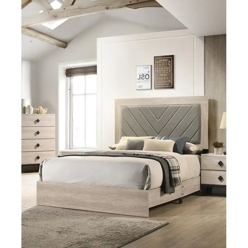 CN Sichuan Contemporary Rubberwood Bed Frame With V Design Headboard