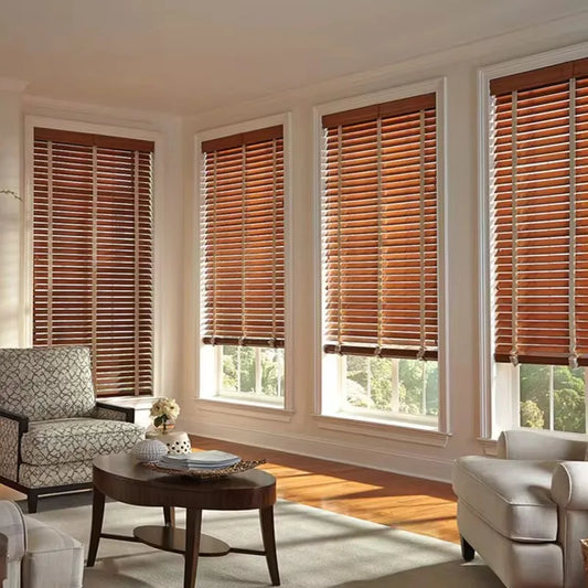 Electric Wooden Venetian Blinds Motorized Smart Home Window Shades Remote Control Light Filtering Anti-UV Custom Size for Bedroo