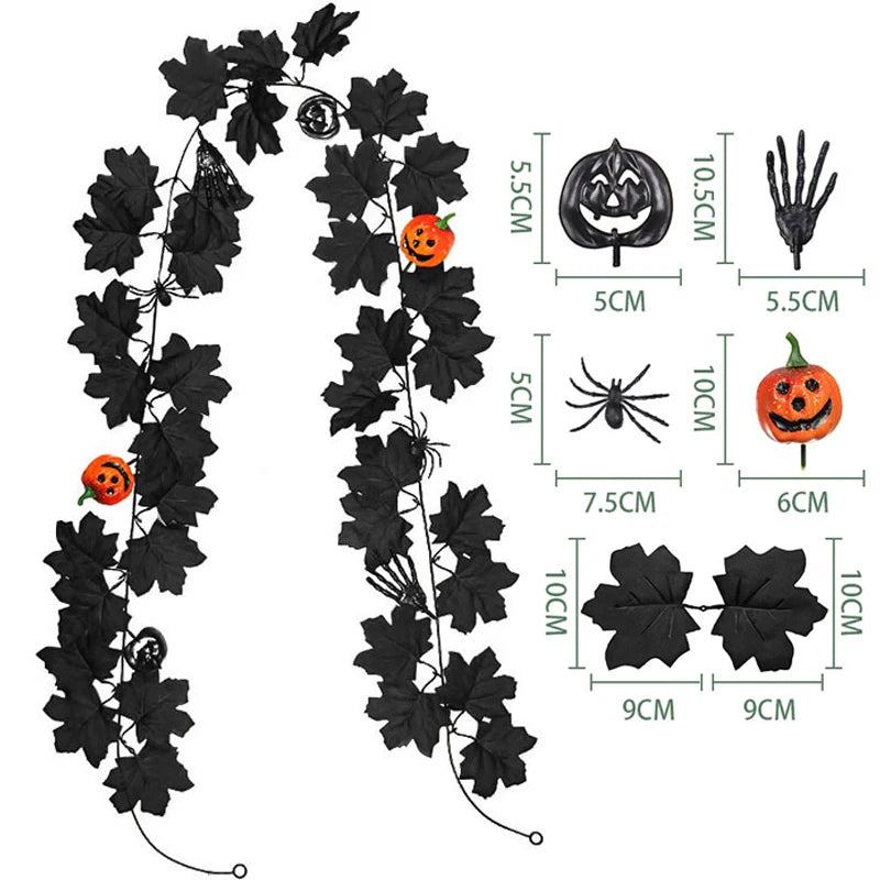 Halloween Artificial Vines Red Black Autumn Maple Leaves Fake Garland For Home Christmas Thanksgiving Party Fireplace Fall Decor