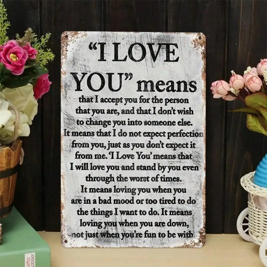 1PC Romantic Tin Sign 'I Love You Means' - Vintage Metal Wall Décor, Emotional Text Design, Perfect Sentimental Gift for Home