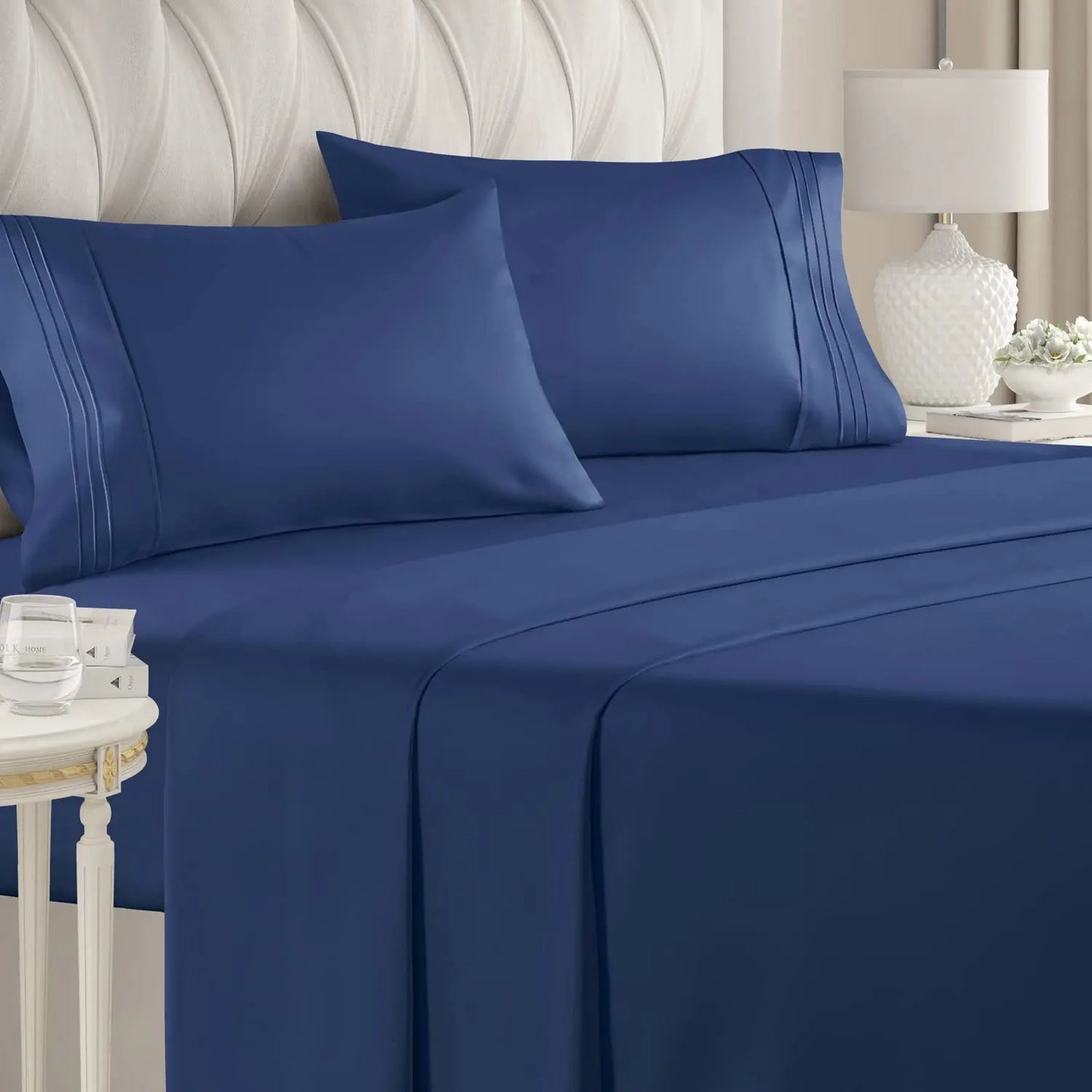 Battilo Double Bed Sheets 4Pieces Set Fitted Flat Sheet with Pillowscase Luxury Microfiber King Queen Full Twin Size Bedding Set