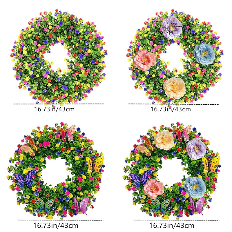 Artificial Flower Garland Eucalyptus Butterfly Wreath Summer Spring Decoration Door Living Room Home Decor Garden Patio Wall