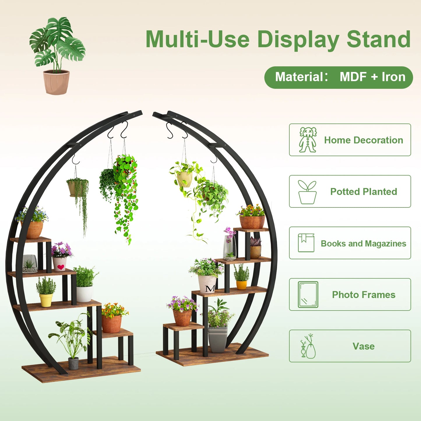 Twister CK 5 Tier Indoor Plant Stand Metal Half Moon Shelf