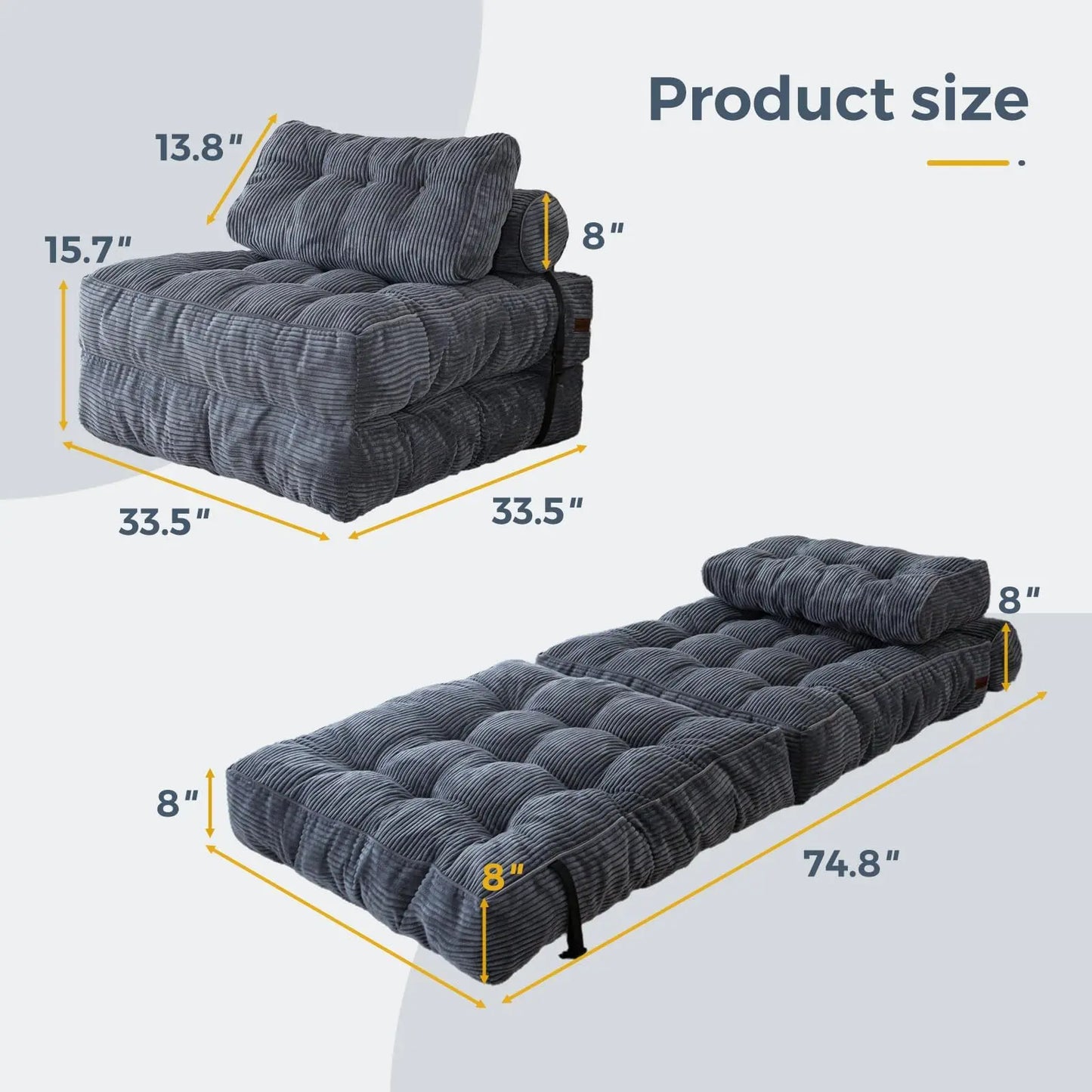 Folding Sofa Bed Sleeper Chair - Portable Fold Out Mattress for Living Room, Bedroom & Small Spaces