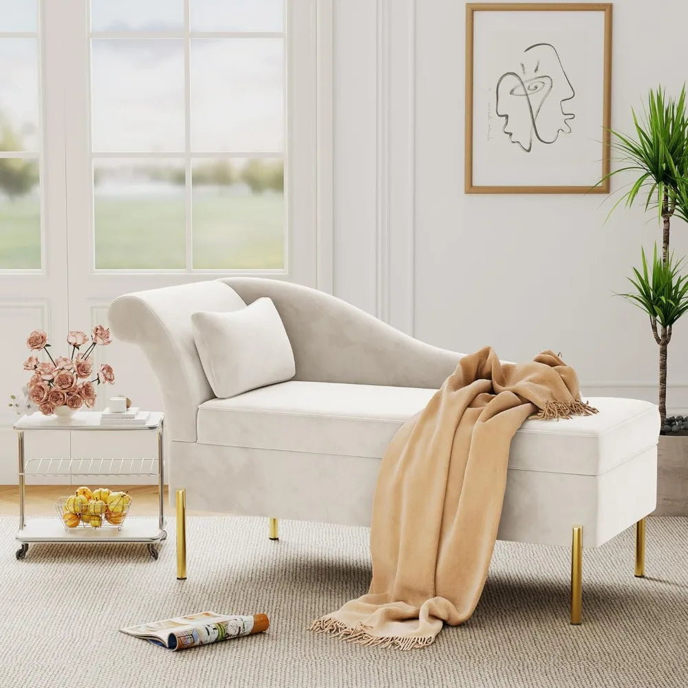 Velvet Chaise Lounge with Storage Function, Modern Upholstered Tufted Chaise Lounge, Indoor Sofa/recliner