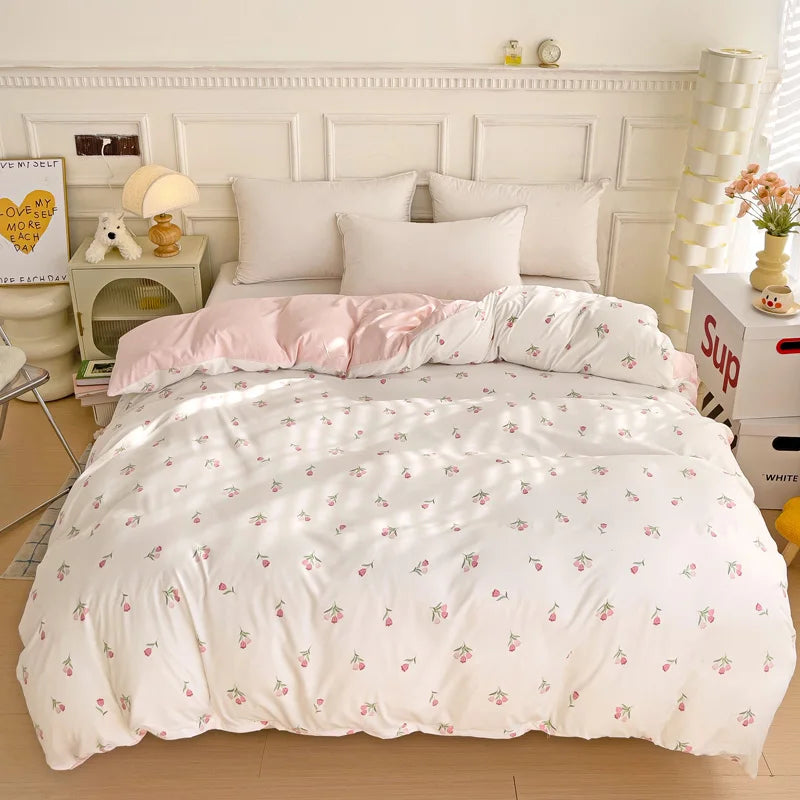 3-piece  Knitted And Washed Double-layer Yarn Set  Including One Quilt Cover And A Pair Of Pillowcases
