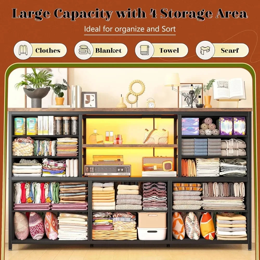 LED Light and Power Outlet Dresser TV Stand With Drawers