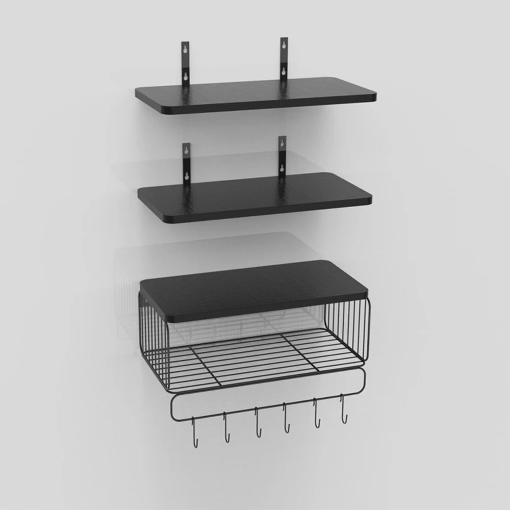 Triple Wood Wall Mounted Bathroom Shelves Storage Solution