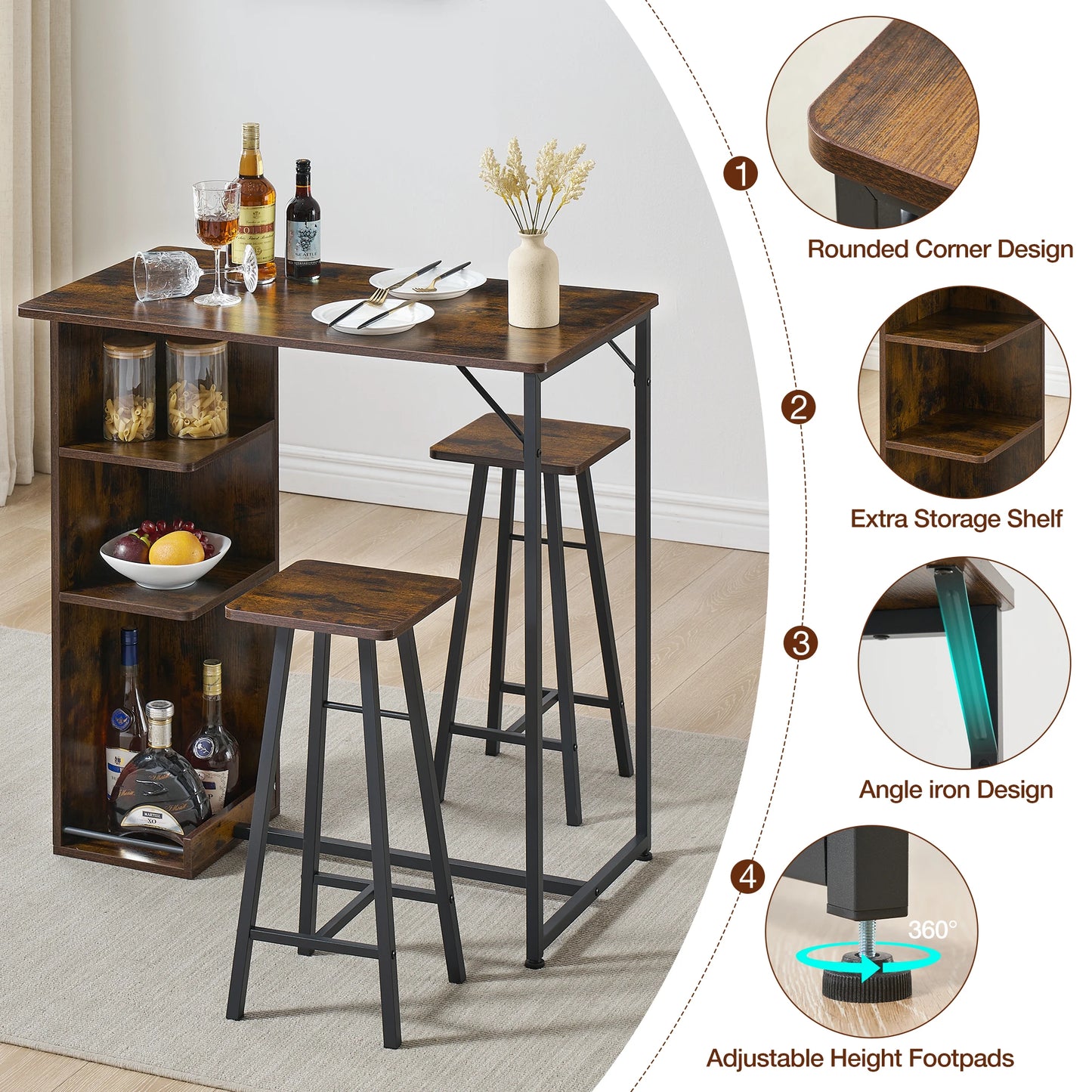 HiMISS Bar Table and Chairs Set for Dining Room Shelves