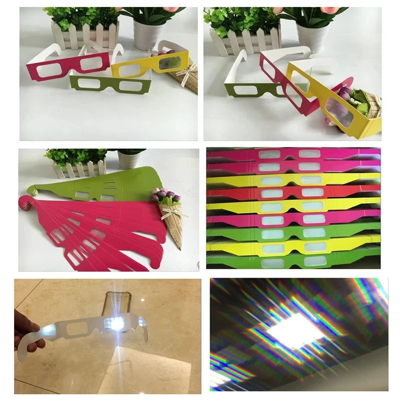 100pcs 3D Diffraction FireworksGlasses, Paper Prism Rave Glasses for Party Festival Concert Halloween Christmas New Year Eve