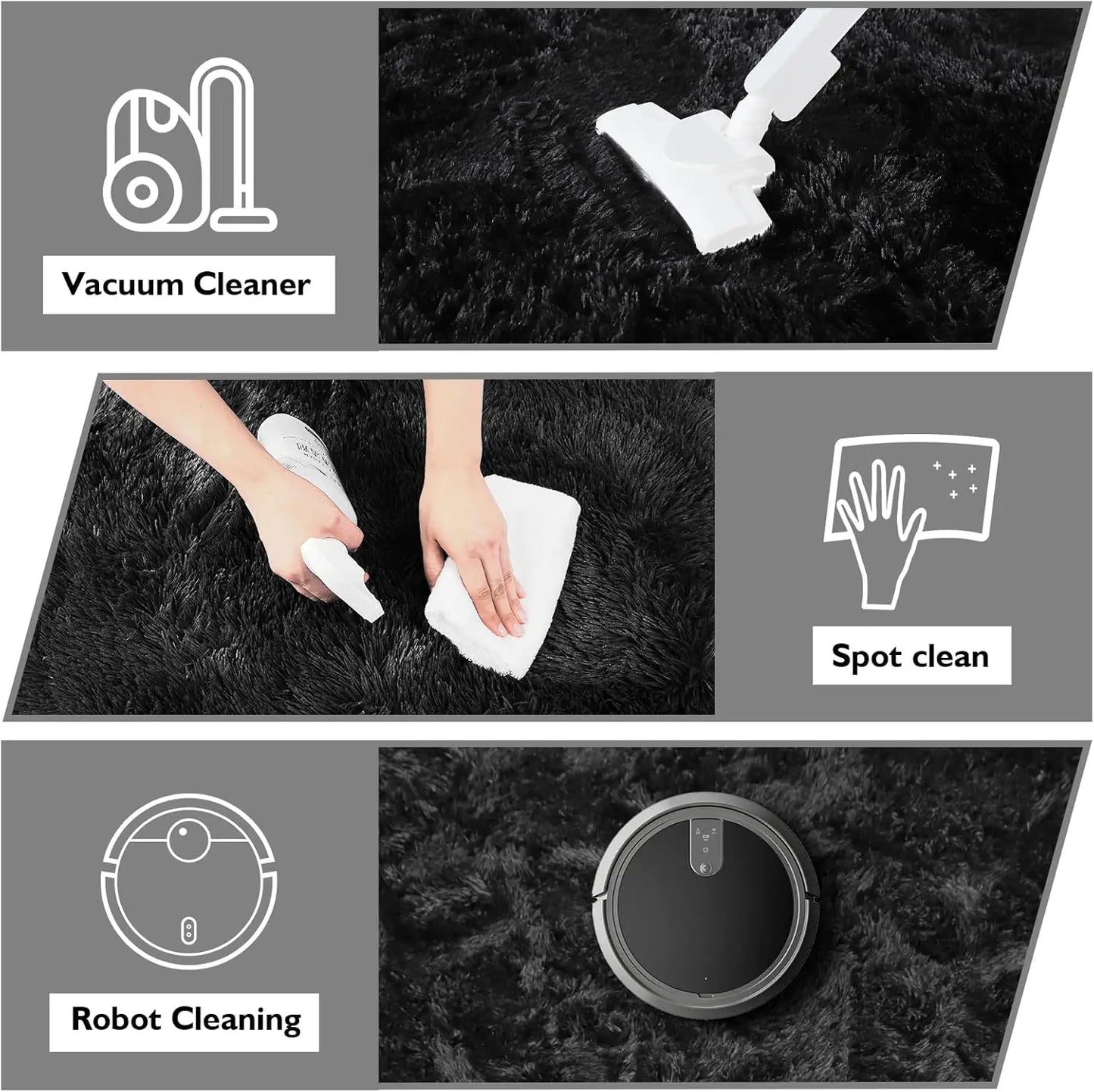 Fluffy Shag Area Rug 8x10, Non-Shedding Soft Carpet for Living Room Bedroom Kids Nursery, Black Fuzzy Indoor Plush Home Decor
