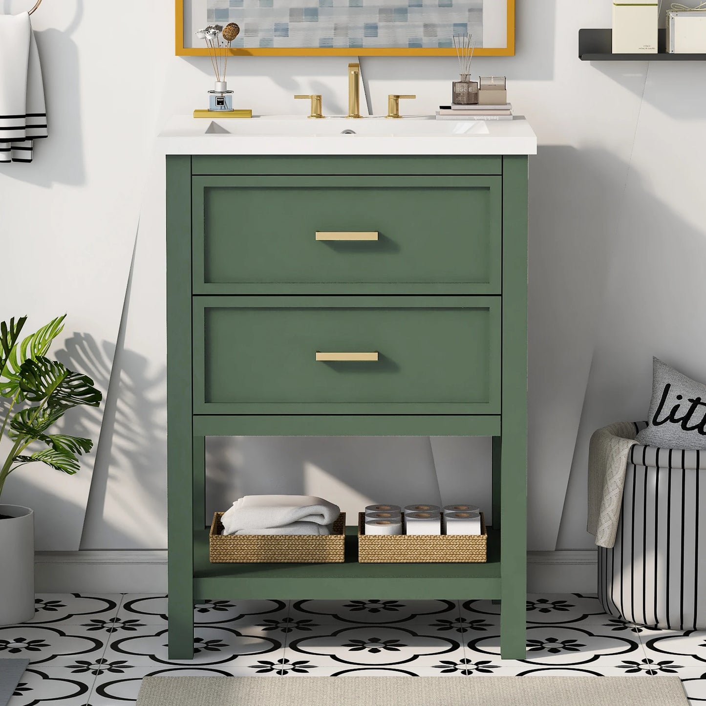SHKL 24 Blue Bathroom Vanity With Sink And Two Drawers