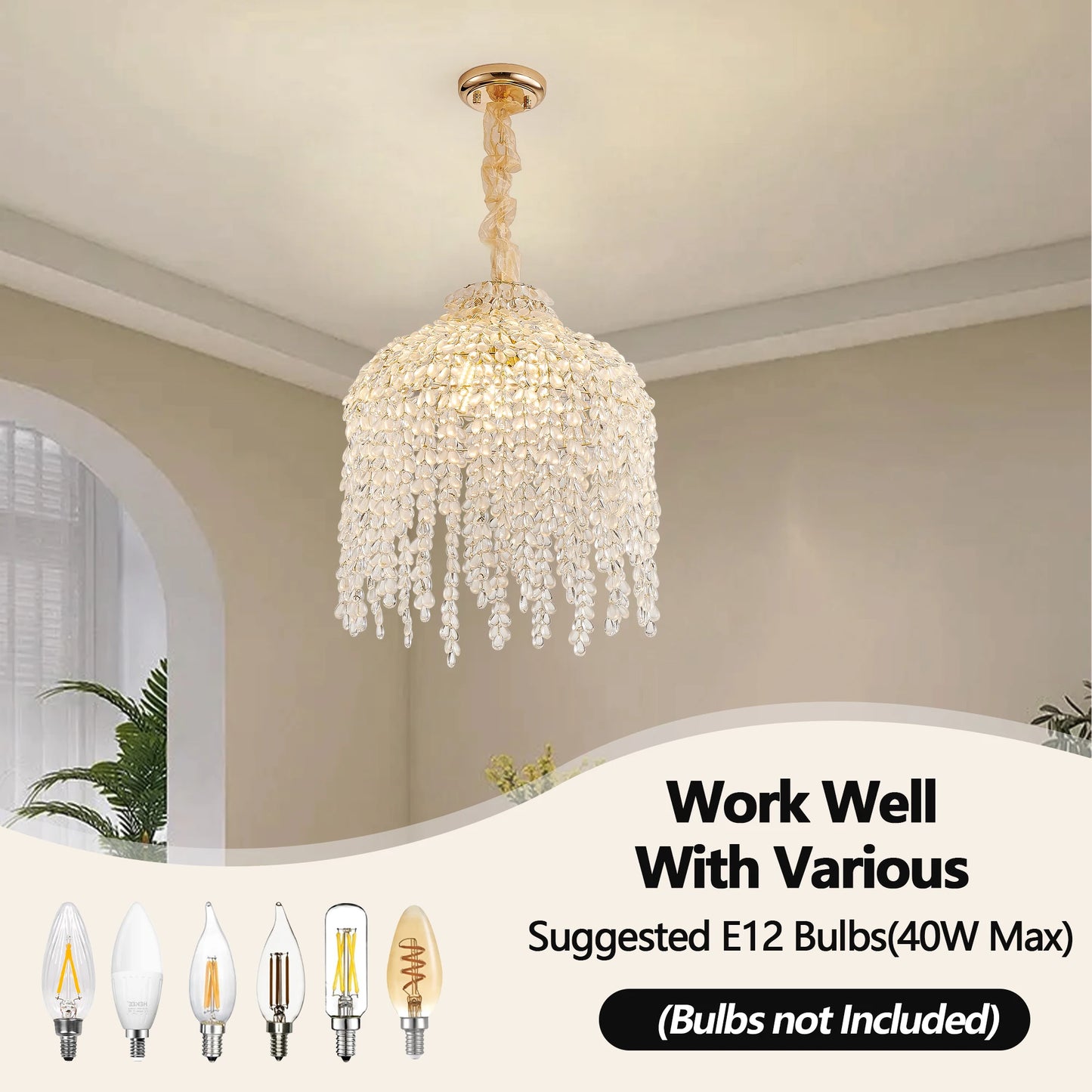 ARLGSITE 5 Light Crystal Pendant Chandelier Waterfall