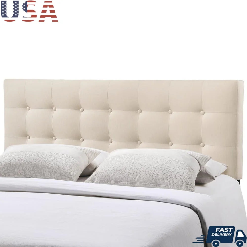 Tufted Upholstered Headboard Linen Fabric Modern Design