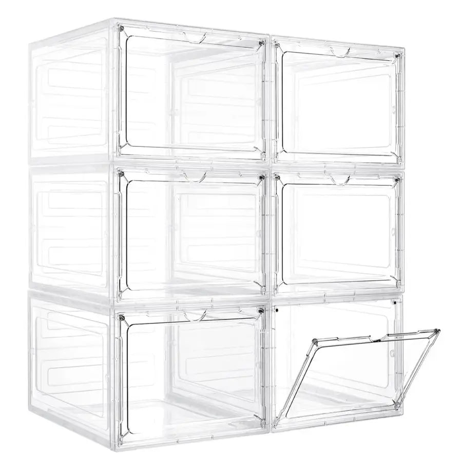 Storage Bins with Lids, 6 Pack Clear Plastic Storage Containers with Magnetic Acrylic Door, 19 Qt Stackable Storage Box for Home