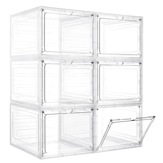 Storage Bins with Lids, 6 Pack Clear Plastic Storage Containers with Magnetic Acrylic Door, 19 Qt Stackable Storage Box for Home