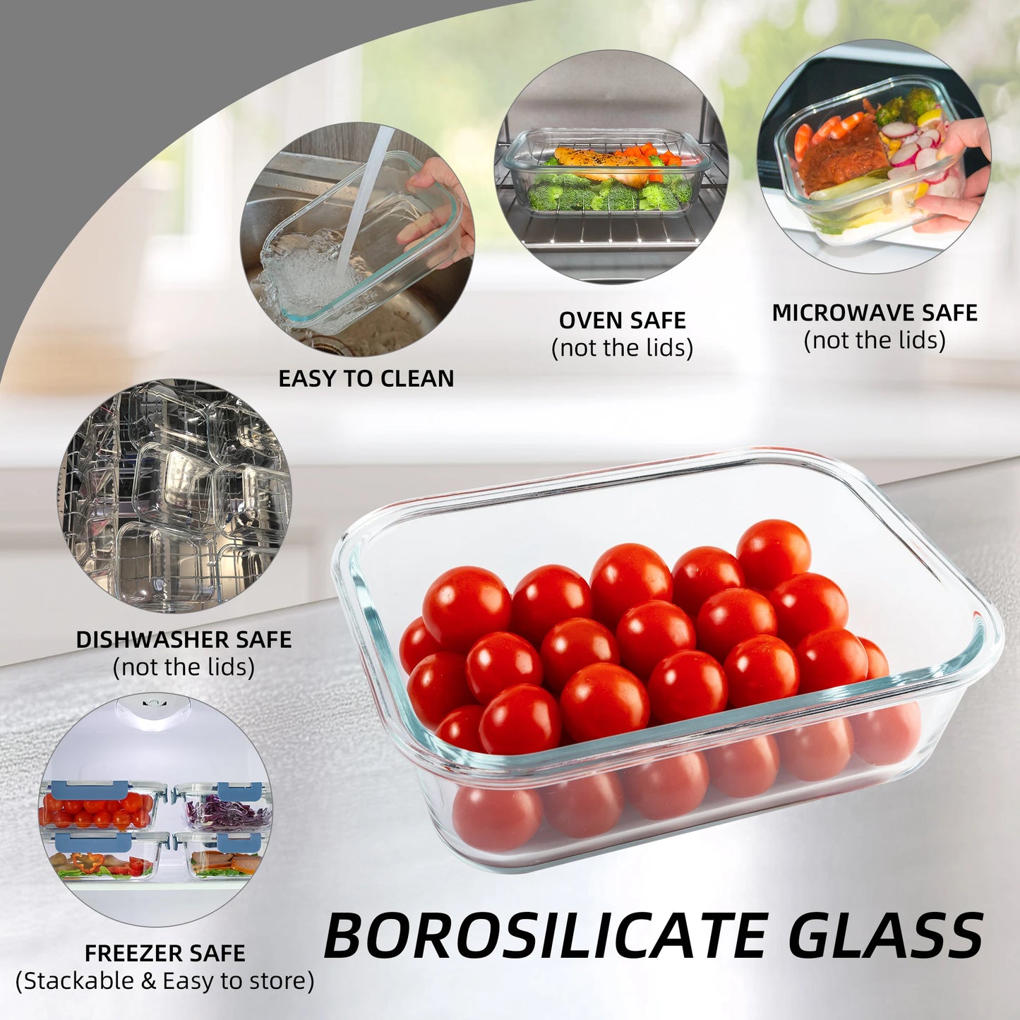 16 Piece Glass Food Storage Containers Airtight Leakproof